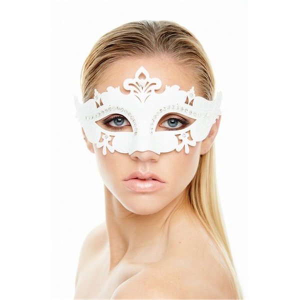 Perfectpretend White Plastic Masquerade Mask with Glitter  Clear Rhinestones PE372262